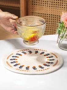 1pc Flower Pattern Place Mat, Creative Polyester Round Woven Anti-scalding Table Mat For Dining Table - Multicolor - View 2