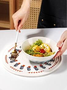 1pc Flower Pattern Place Mat, Creative Polyester Round Woven Anti-scalding Table Mat For Dining Table - Multicolor - View 5