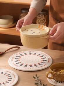 1pc Flower Pattern Place Mat, Creative Polyester Round Woven Anti-scalding Table Mat For Dining Table - Multicolor - View 6