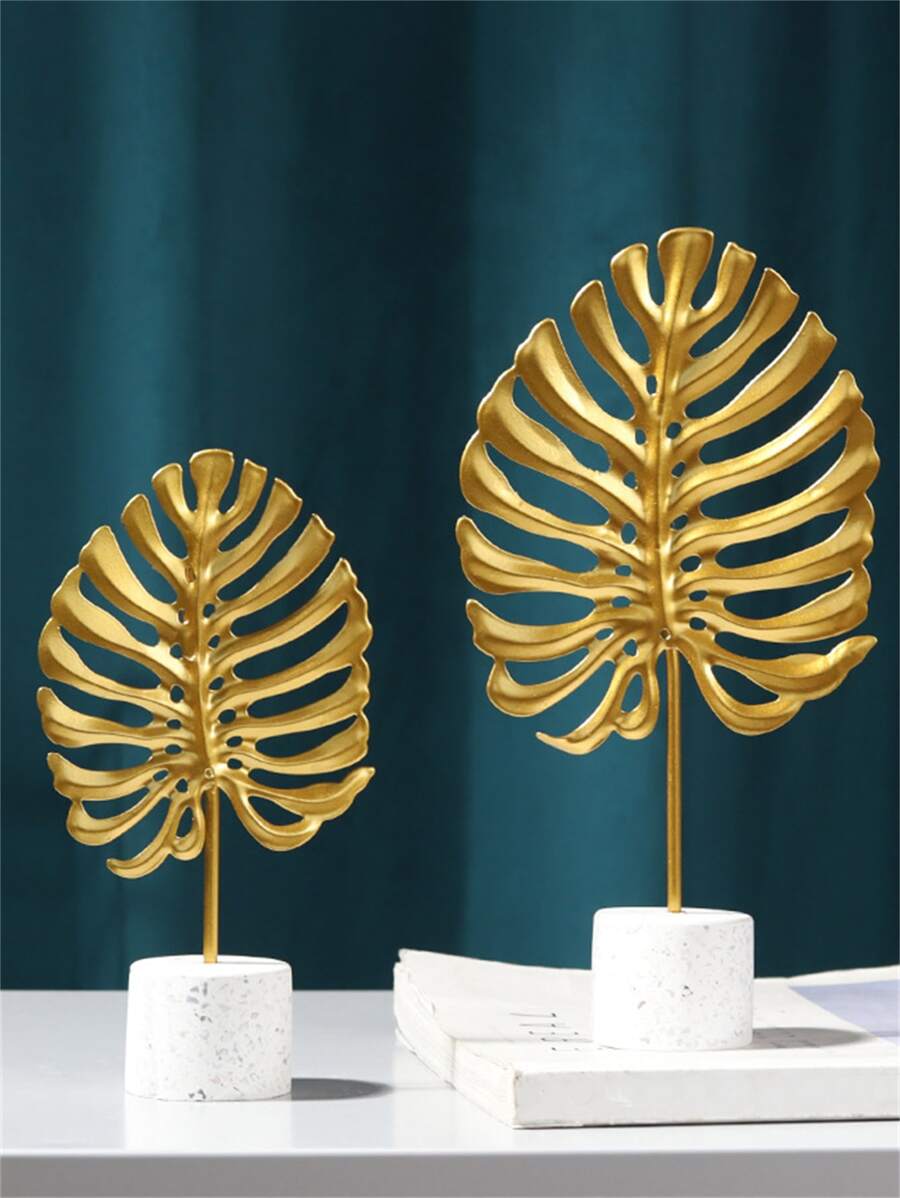 1 Đồ thủ công trang trí bằng sắt sáng tạo, Vật trang trí hình chiếc lá hiện đại cho gia đình - Vàng - Xem 1