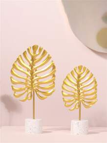 1 Đồ thủ công trang trí bằng sắt sáng tạo, Vật trang trí hình chiếc lá hiện đại cho gia đình - Vàng - Xem 4