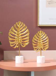 1 Đồ thủ công trang trí bằng sắt sáng tạo, Vật trang trí hình chiếc lá hiện đại cho gia đình - Vàng - Xem 5