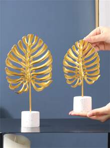 1 Đồ thủ công trang trí bằng sắt sáng tạo, Vật trang trí hình chiếc lá hiện đại cho gia đình - Vàng - Xem 6