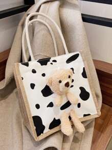 个性化时尚泰迪熊装饰手提包 - 黑與白 - 查看 2