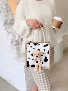 个性化时尚泰迪熊装饰手提包 - 黑與白 - 查看 1