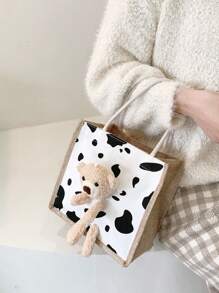 个性化时尚泰迪熊装饰手提包 - 黑與白 - 查看 3