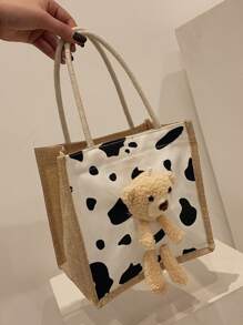 个性化时尚泰迪熊装饰手提包 - 黑與白 - 查看 4