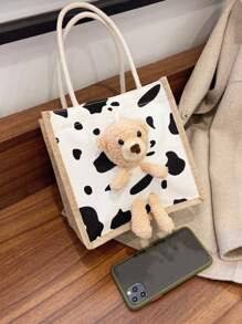 个性化时尚泰迪熊装饰手提包 - 黑與白 - 查看 6