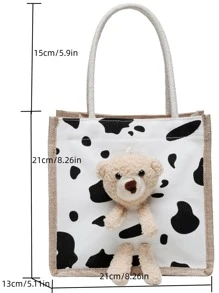 个性化时尚泰迪熊装饰手提包 - 黑與白 - 查看 8