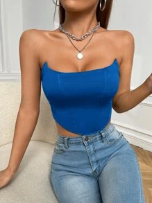SHEIN Privé Solid Crop Tube Top - Blue - View 3