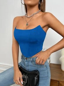 SHEIN Privé Solid Crop Tube Top - Blue - View 5
