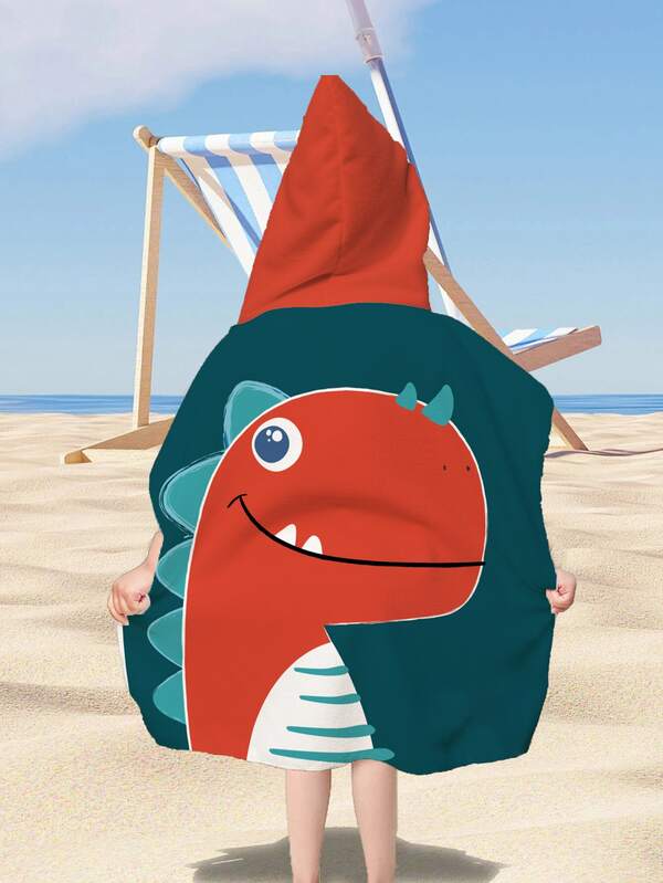 1 pieza Toalla de playa con estampado de dinosaurio de baño con dibujos animados microfibra con estampado de animal con capucha de baño para de viaje