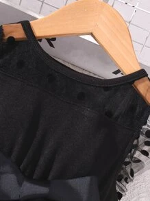 SHEIN Glamorique Kids Young Girl Polka Dot Mesh Overlay Ruffle Trim Dress