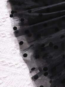 SHEIN Glamorique Kids Young Girl Polka Dot Mesh Overlay Ruffle Trim Dress