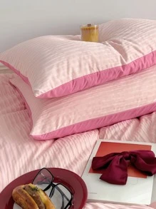 3 cái/bộ Bộ vỏ chăn màu hồng không có chất độn, Bộ vỏ chăn có họa tiết vải hiện đại (1 vỏ chăn, 2 vỏ gối) cho gia đình - Màu Hồng  Dưa hấu - Xem 6