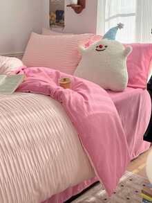 3 cái/bộ Bộ vỏ chăn màu hồng không có chất độn, Bộ vỏ chăn có họa tiết vải hiện đại (1 vỏ chăn, 2 vỏ gối) cho gia đình - Màu Hồng  Dưa hấu - Xem 5