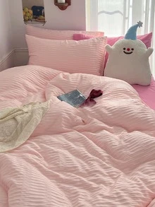 3 cái/bộ Bộ vỏ chăn màu hồng không có chất độn, Bộ vỏ chăn có họa tiết vải hiện đại (1 vỏ chăn, 2 vỏ gối) cho gia đình - Màu Hồng  Dưa hấu - Xem 7