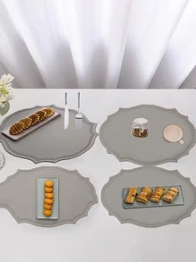 1 pieza Mantel individual de color sólido, mantel de mesa con forma geométrica de PVC gris nórdico para escritorio - Gris - Ver 4