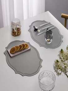 1 pieza Mantel individual de color sólido, mantel de mesa con forma geométrica de PVC gris nórdico para escritorio - Gris - Ver 5