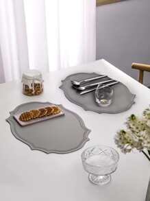 1 pieza Mantel individual de color sólido, mantel de mesa con forma geométrica de PVC gris nórdico para escritorio - Gris - Ver 6