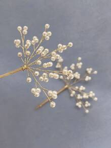 Elegant 2pcs Faux Pearl Decor Flower Hair Pin Tiaras - Gold - View 3