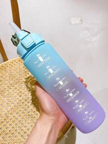 1 个 1000 毫升/33.82 盎司磨砂渐变水瓶，带刻度提醒您喝水，运动健身便携式水瓶，返校用品，适用于户外、露营 - 粉色 - 查看 2