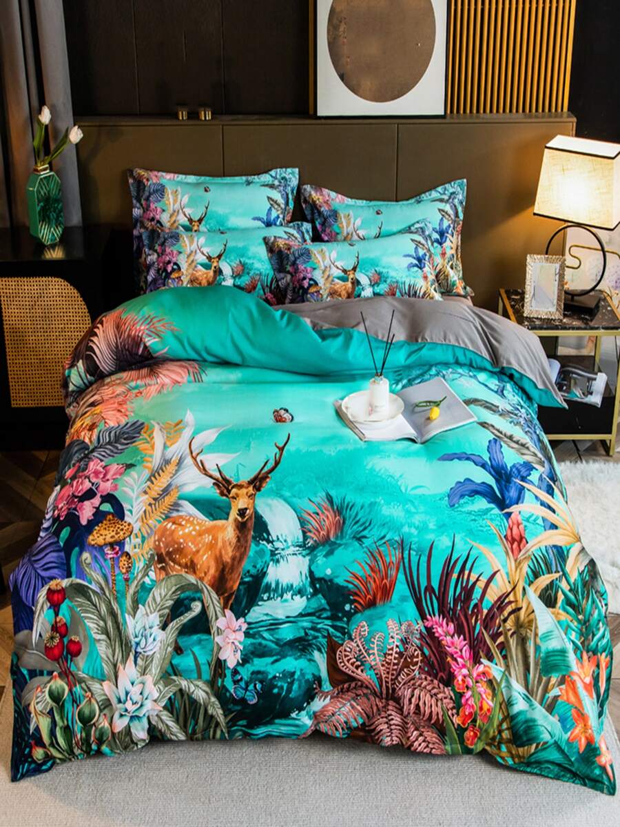 3pcs Animal Pattern Duvet Cover Set (1 Duvet Cover + 2 Pillowcase ) Soft Modern Bedding With Zipper Closure For Bedroom - Multicolor - View 1