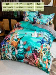 3pcs Animal Pattern Duvet Cover Set (1 Duvet Cover + 2 Pillowcase ) Soft Modern Bedding With Zipper Closure For Bedroom - Multicolor - View 2