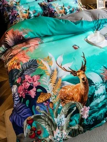 3pcs Animal Pattern Duvet Cover Set (1 Duvet Cover + 2 Pillowcase ) Soft Modern Bedding With Zipper Closure For Bedroom - Multicolor - View 3