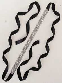 水鑽裝飾婚禮腰帶 - 黑色 - 查看 1