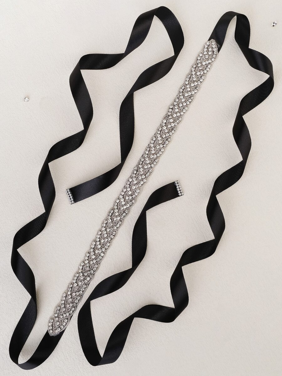 水鑽裝飾婚禮腰帶 - 黑色 - 查看 1