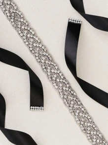水鑽裝飾婚禮腰帶 - 黑色 - 查看 2