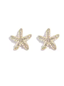 Cubic Zirconia Starfish Stud Earrings - Yellow Gold - View 1