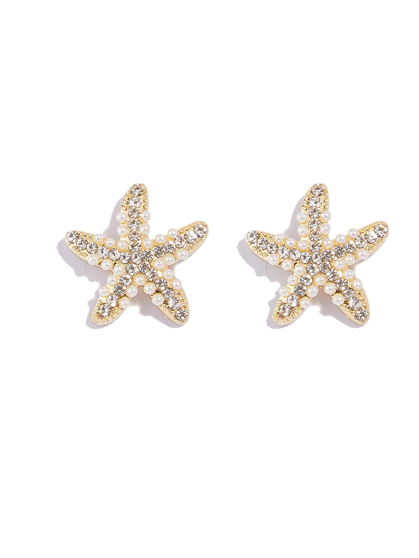 Cubic Zirconia Starfish Stud Earrings - Yellow Gold - View 1