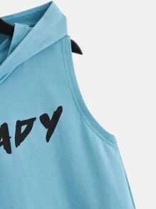 SHEIN ملابس علوية بدون أكمام بقلنسوة وياقة دائرية كاجوال للأولاد المراهقين - ازرق مخضر - مشاهدة 3