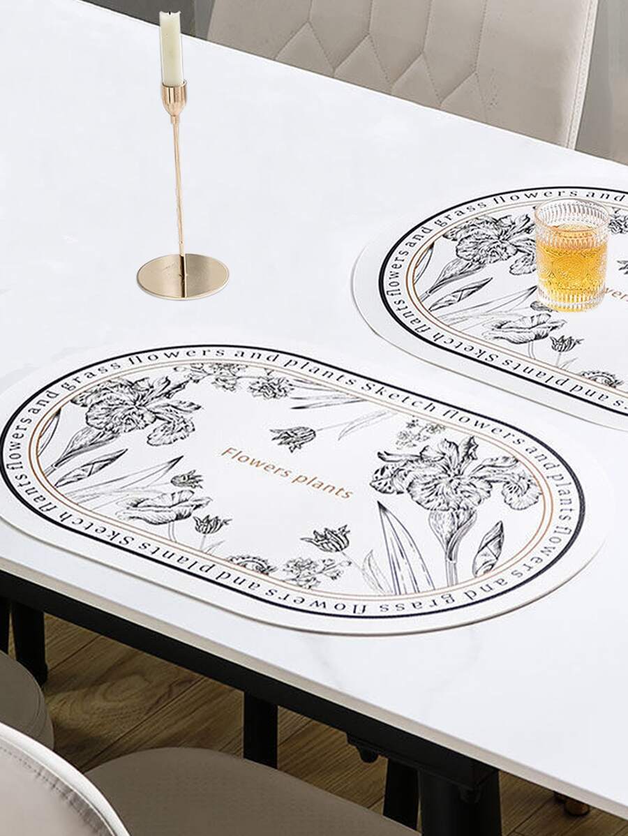 1 Nơi Thảm, Họa Tiết Hoa Hiện Đại Chống Thấm Nước Chống Dầu Để Bàn Thảm, Trang Trí Bàn Ăn - Đen và trắng - Xem 1