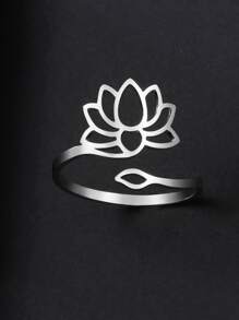 Anillo de brazalete con decoración de loto de 1 pieza, joyería de acero inoxidable