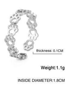 1pc Hollow Out Paw Design Cuff Ring, Stainless Steel Jewelry - Silver - View 3