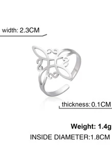 1pc Hollow Out Cuff Ring, Stainless Steel Jewelry - Silver - View 4