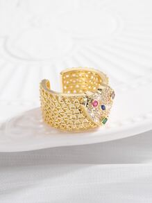 Rhinestone Decor Heart Detail Cuff Ring - Multicolor - View 2