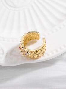 Rhinestone Decor Heart Detail Cuff Ring - Multicolor - View 4