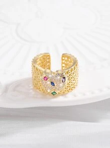 Rhinestone Decor Heart Detail Cuff Ring - Multicolor - View 5