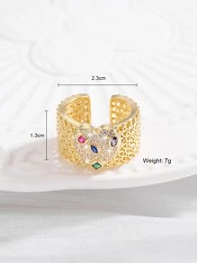 Rhinestone Decor Heart Detail Cuff Ring - Multicolor - View 6