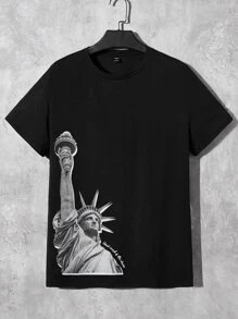 Manfinity Hombres Camiseta con estampado de figura - Negro - Ver 1