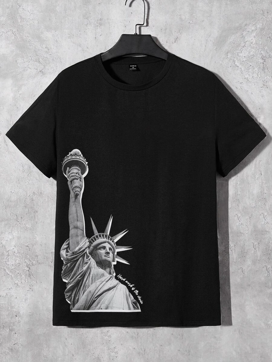 Manfinity Hombres Camiseta con estampado de figura - Negro - Ver 1