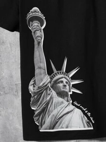 Manfinity Hombres Camiseta con estampado de figura - Negro - Ver 3