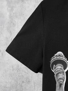 Manfinity Hombres Camiseta con estampado de figura - Negro - Ver 4