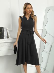 Solid Cut Out Shoulder Wrap Hem Dress - Black - View 1