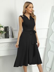 Solid Cut Out Shoulder Wrap Hem Dress - Black - View 4