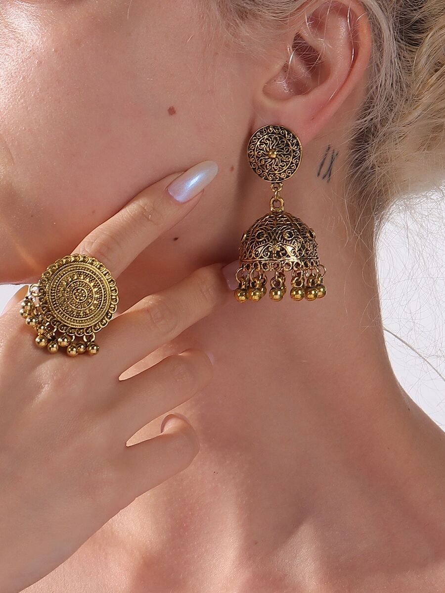 耳环 吊坠耳环和 1 件串珠流苏吊饰戒指 - 銅色 - 查看 1